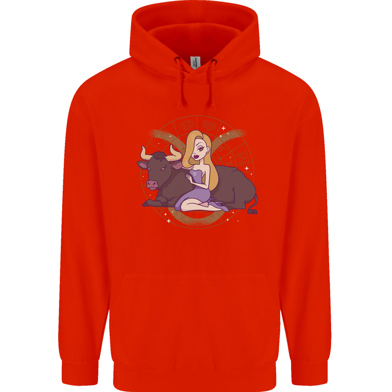 Taurus Star Sign Astrological Zodiac Childrens Kids Hoodie Bright Red