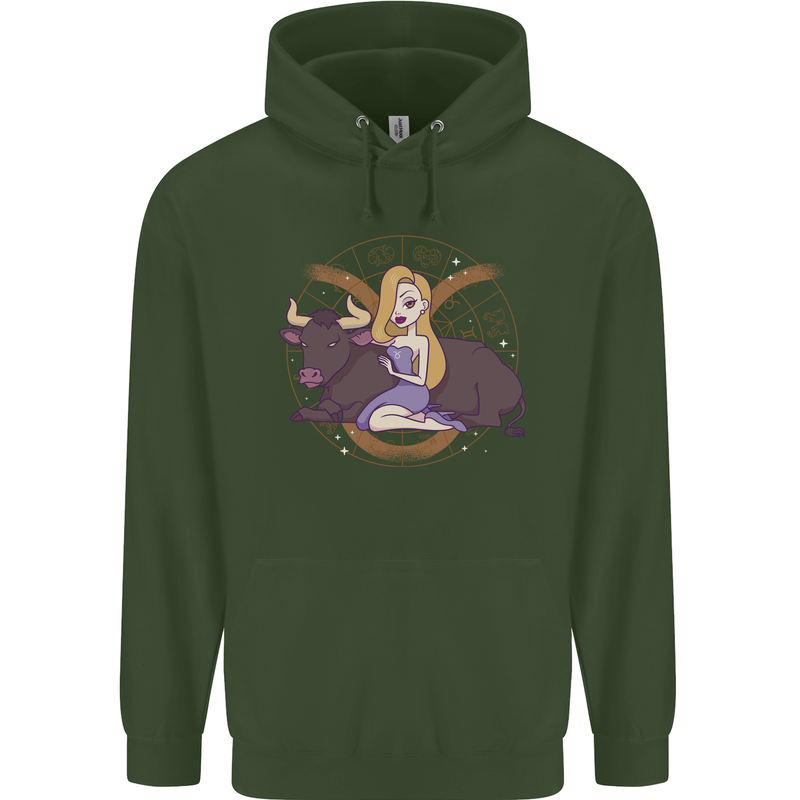 Taurus Star Sign Astrological Zodiac Childrens Kids Hoodie Forest Green