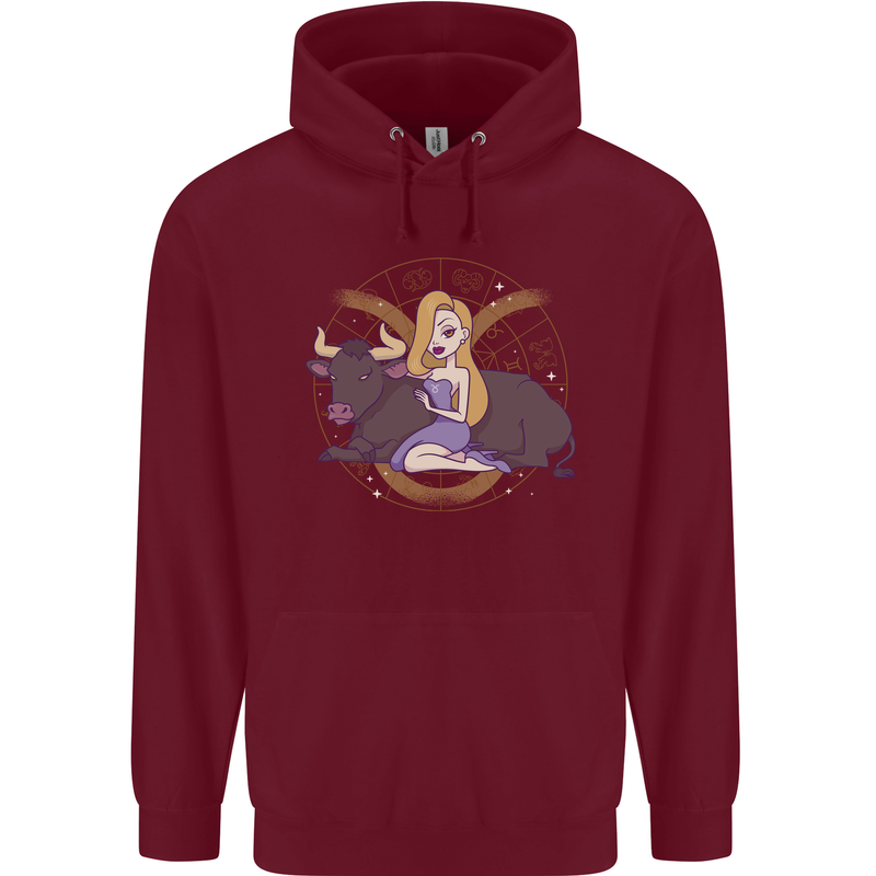 Taurus Star Sign Astrological Zodiac Childrens Kids Hoodie Maroon