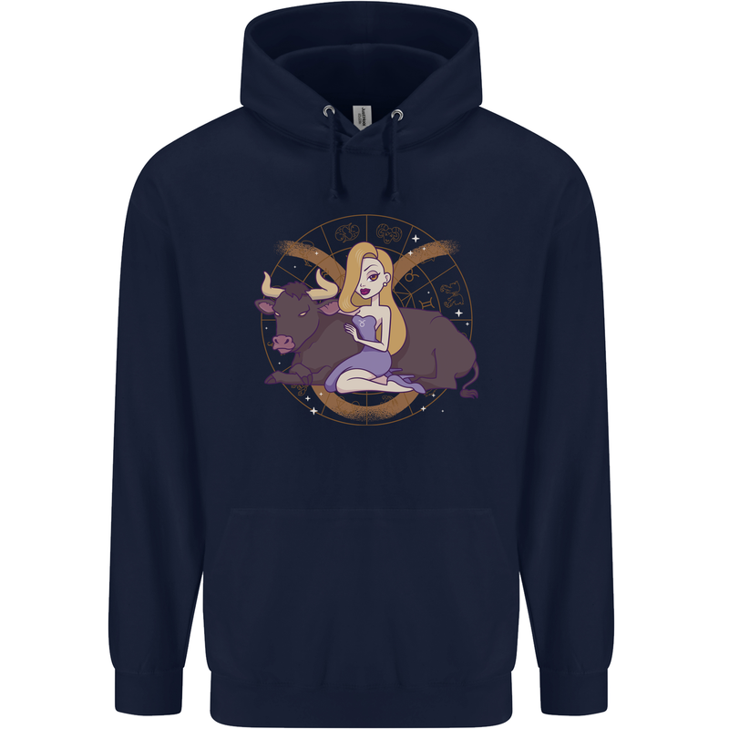 Taurus Star Sign Astrological Zodiac Childrens Kids Hoodie Navy Blue