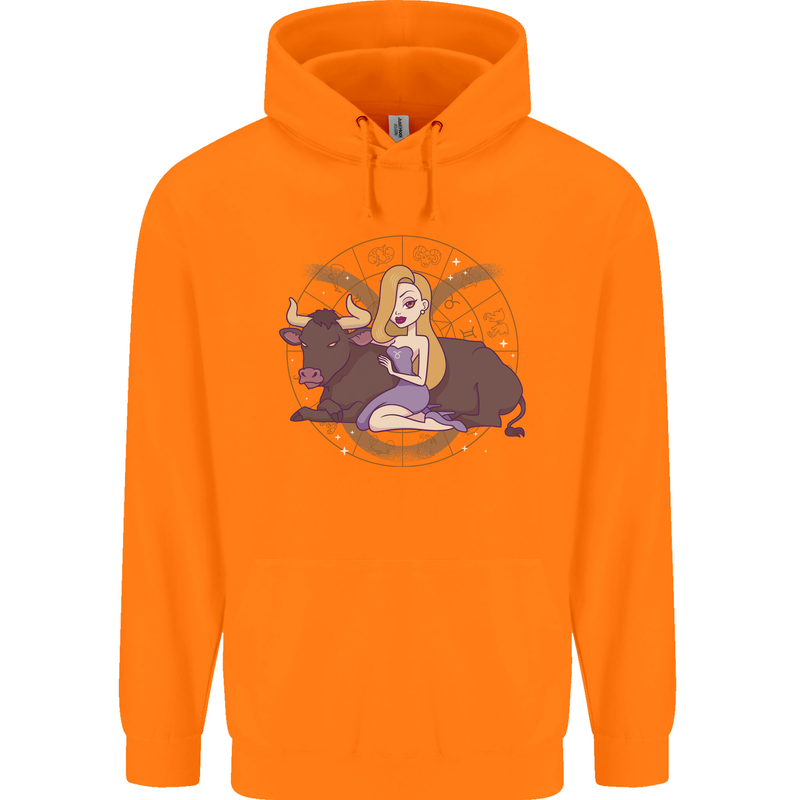 Taurus Star Sign Astrological Zodiac Childrens Kids Hoodie Orange