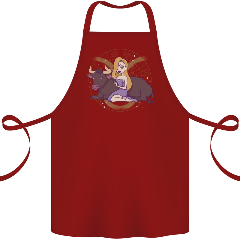 Taurus Star Sign Astrological Zodiac Cotton Apron 100% Organic Maroon