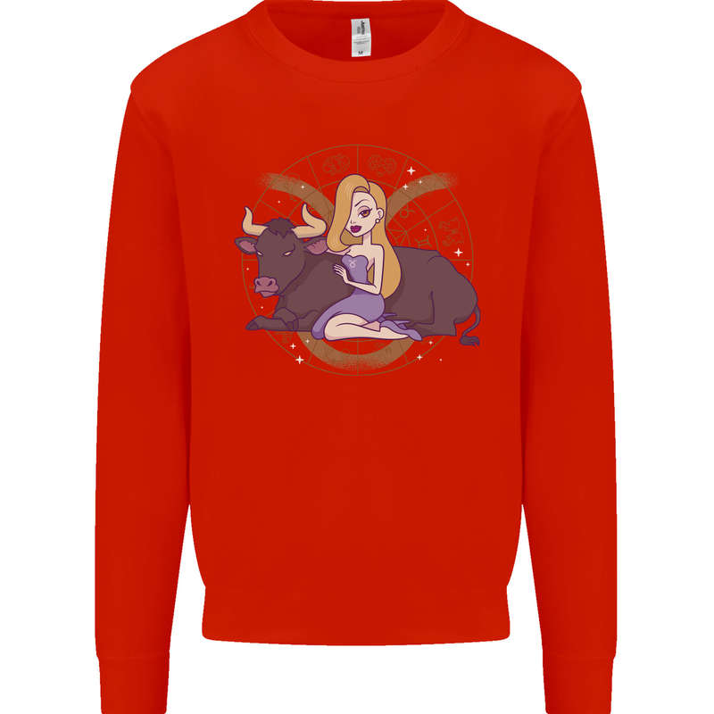 Taurus Star Sign Astrological Zodiac Kids Sweatshirt Jumper Bright Red