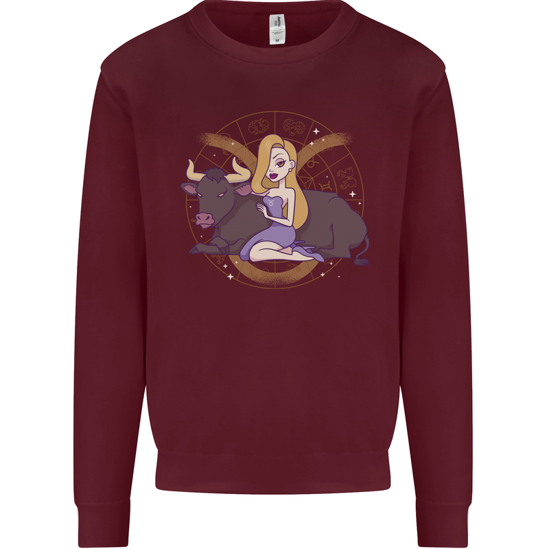 Taurus Star Sign Astrological Zodiac Kids Sweatshirt Jumper Maroon