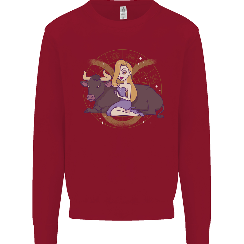 Taurus Star Sign Astrological Zodiac Kids Sweatshirt Jumper Red