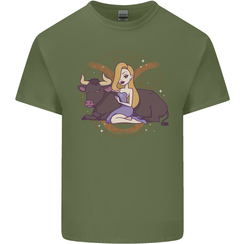 Taurus Star Sign Astrological Zodiac Mens Cotton T-Shirt Tee Top Military Green