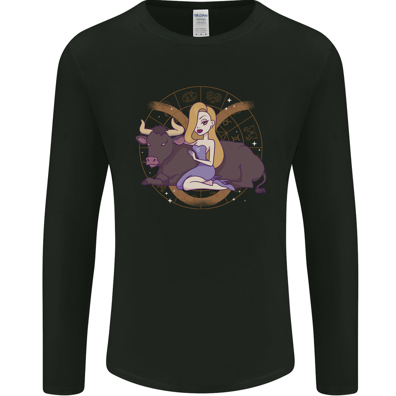 Taurus Star Sign Astrological Zodiac Mens Long Sleeve T-Shirt Black