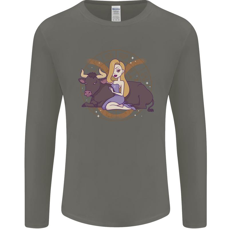 Taurus Star Sign Astrological Zodiac Mens Long Sleeve T-Shirt Charcoal