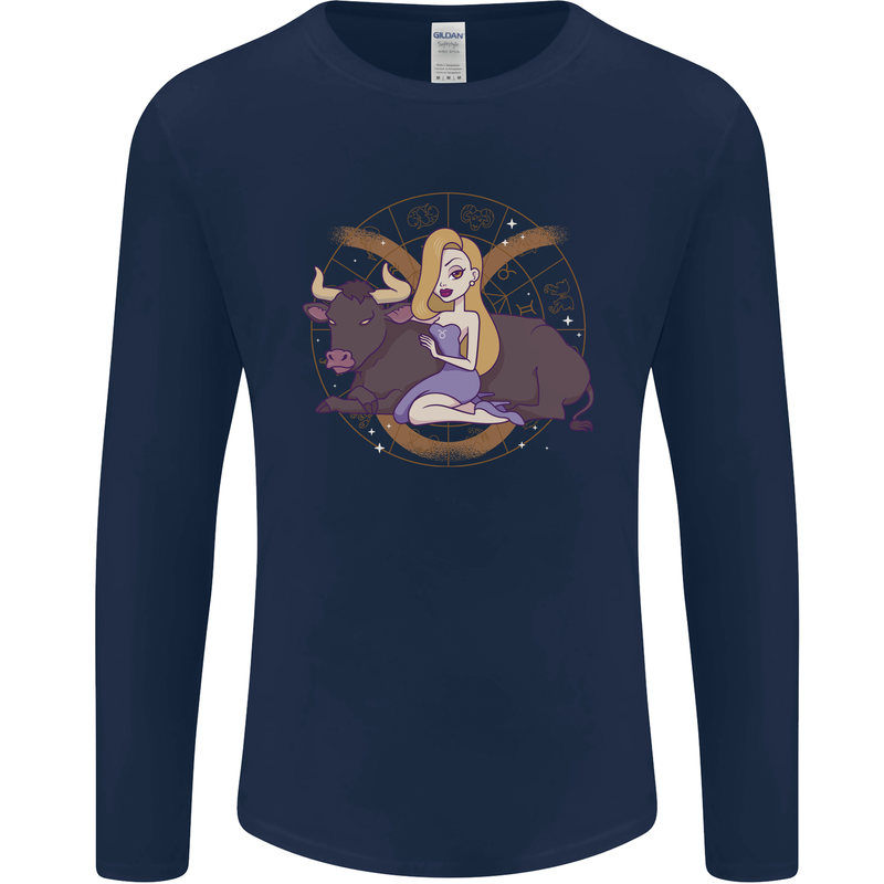 Taurus Star Sign Astrological Zodiac Mens Long Sleeve T-Shirt Navy Blue