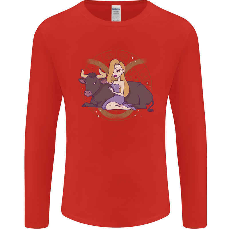 Taurus Star Sign Astrological Zodiac Mens Long Sleeve T-Shirt Red