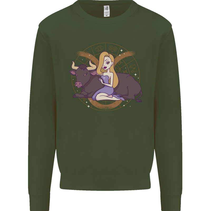 Taurus Star Sign Astrological Zodiac Mens Sweatshirt Jumper Forest Green