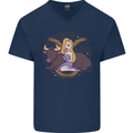 Taurus Star Sign Astrological Zodiac Mens V-Neck Cotton T-Shirt Navy Blue