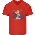 Taurus Star Sign Astrological Zodiac Mens V-Neck Cotton T-Shirt Red