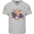Taurus Star Sign Astrological Zodiac Mens V-Neck Cotton T-Shirt Sports Grey