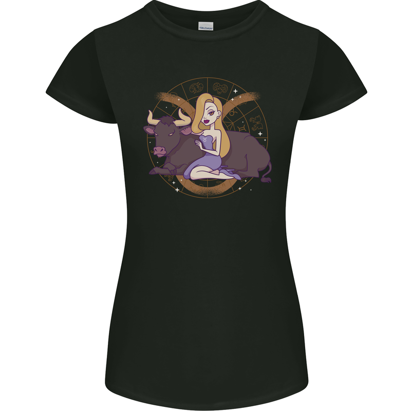 Taurus Star Sign Astrological Zodiac Womens Petite Cut T-Shirt Black