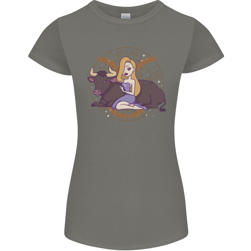 Taurus Star Sign Astrological Zodiac Womens Petite Cut T-Shirt Charcoal