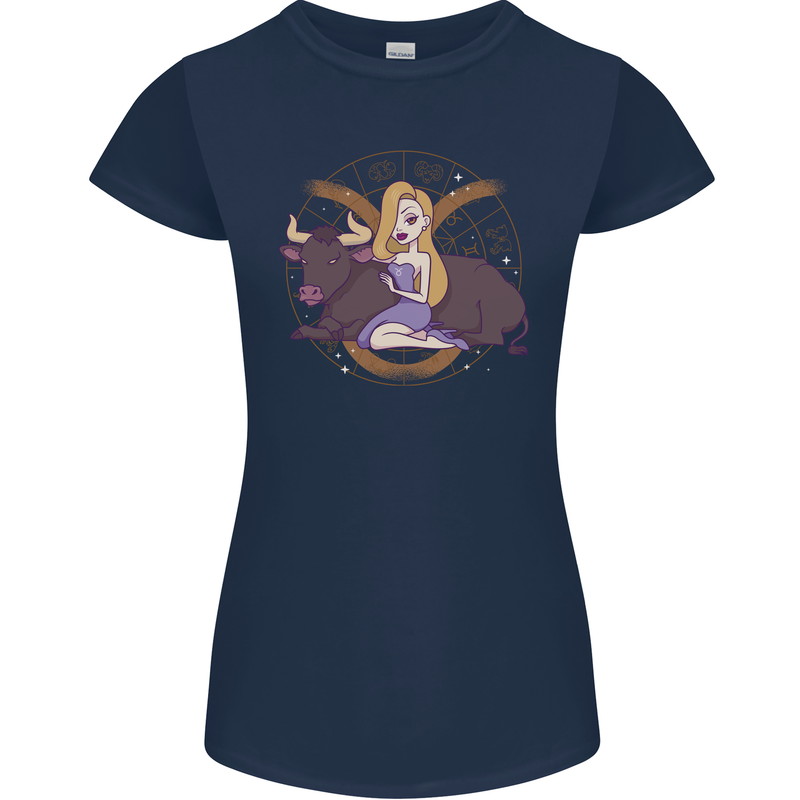 Taurus Star Sign Astrological Zodiac Womens Petite Cut T-Shirt Navy Blue