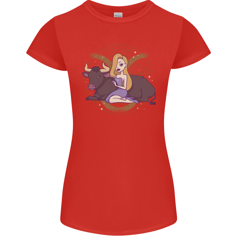Taurus Star Sign Astrological Zodiac Womens Petite Cut T-Shirt Red