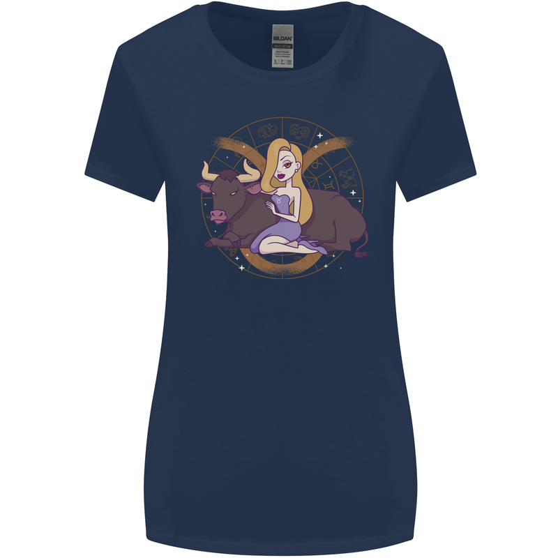 Taurus Star Sign Astrological Zodiac Womens Wider Cut T-Shirt Navy Blue