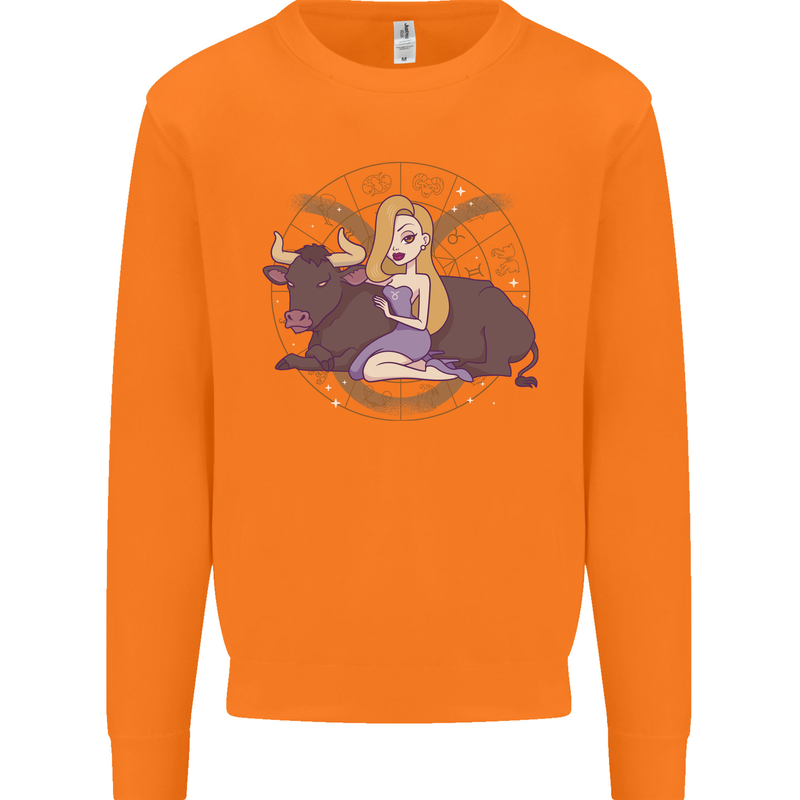 Taurus Star Sign Zodiac Astrological Mens Sweatshirt Jumper Orange