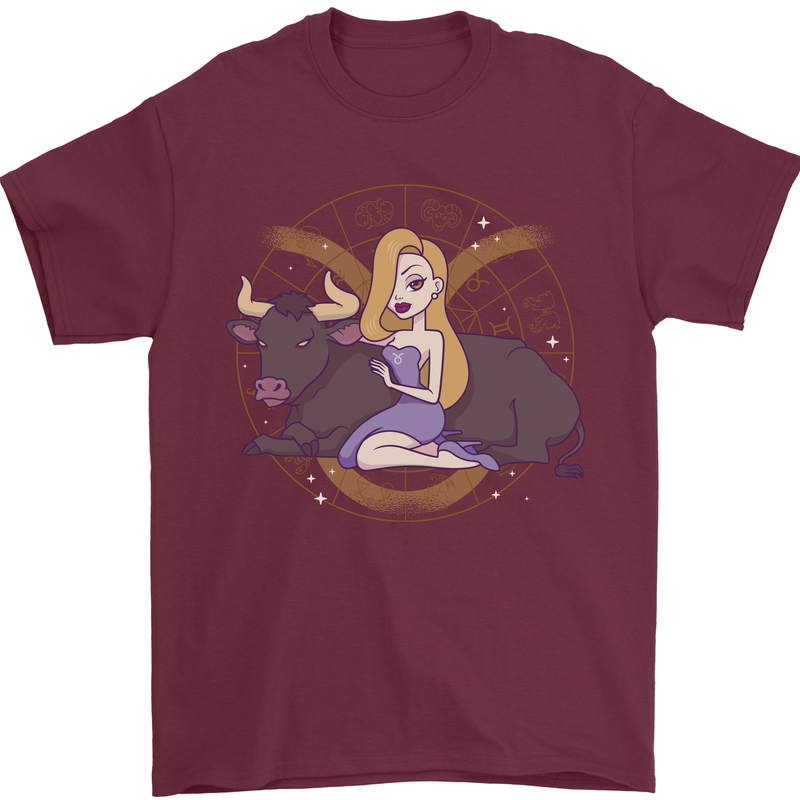 Taurus Star Sign Zodiac Astrological Mens T-Shirt 100% Cotton Maroon