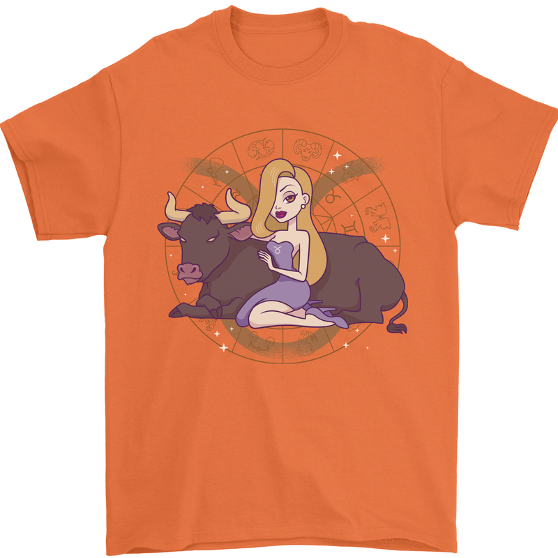 Taurus Star Sign Zodiac Astrological Mens T-Shirt 100% Cotton Orange