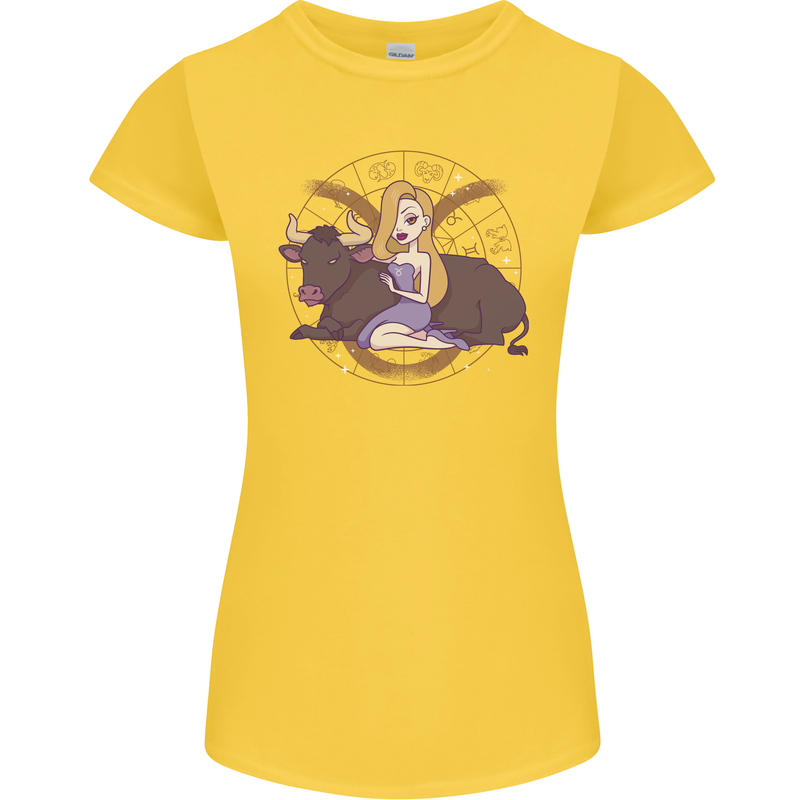 Taurus Star Sign Zodiac Astrological Womens Petite Cut T-Shirt Yellow