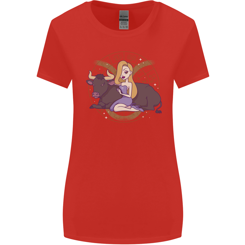 Taurus Star Sign Zodiac Astrological Womens Wider Cut T-Shirt Red