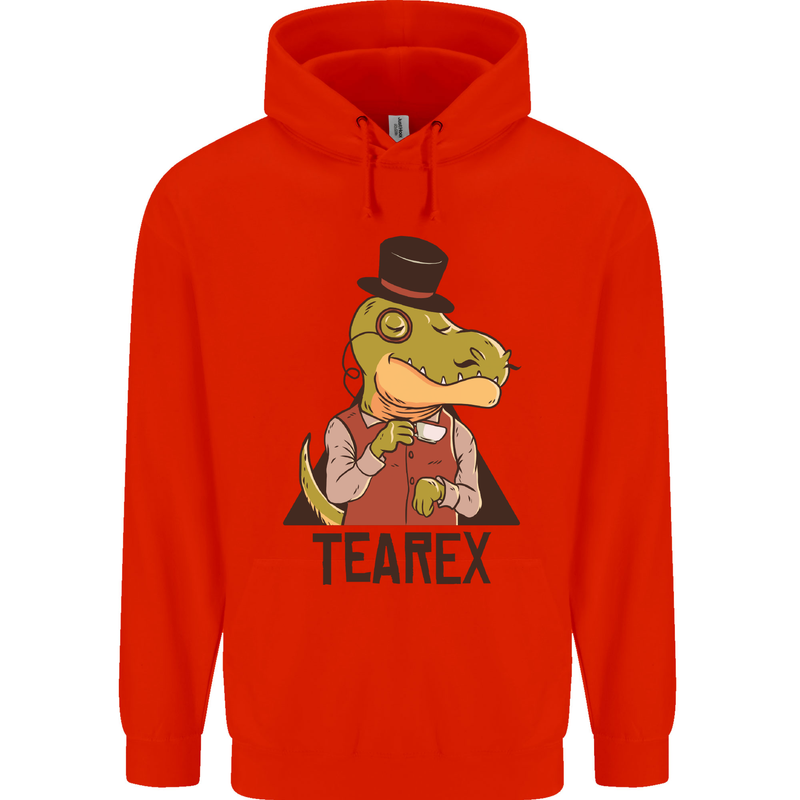 TeaRex Funny T-Rex Dinosaur Tea Drinker Childrens Kids Hoodie Bright Red
