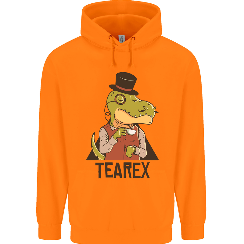 TeaRex Funny T-Rex Dinosaur Tea Drinker Childrens Kids Hoodie Orange