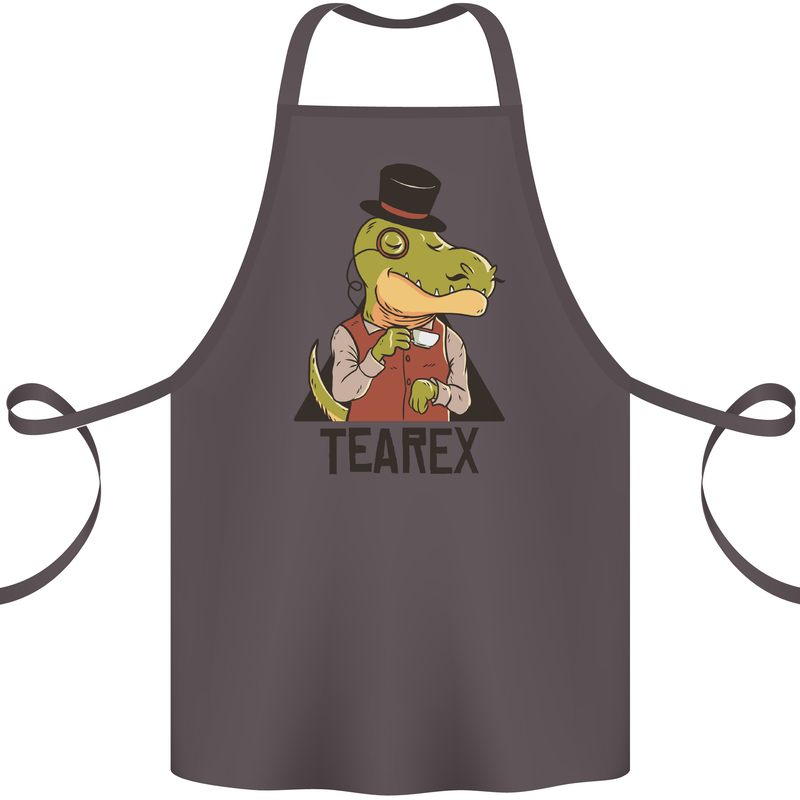 TeaRex Funny T-Rex Dinosaur Tea Drinker Cotton Apron 100% Organic Dark Grey