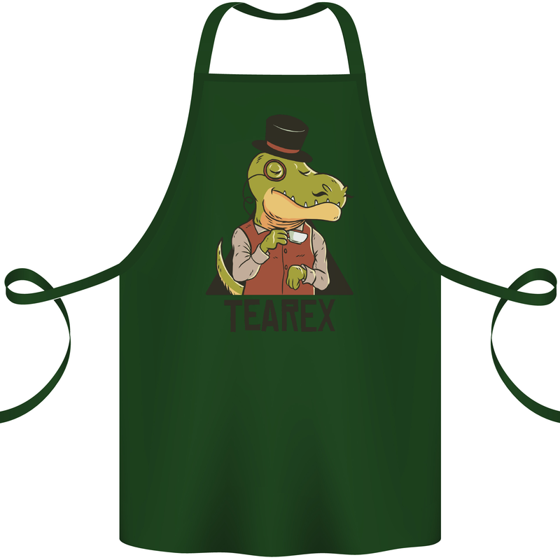 TeaRex Funny T-Rex Dinosaur Tea Drinker Cotton Apron 100% Organic Forest Green