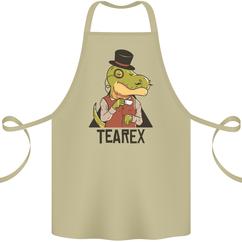 TeaRex Funny T-Rex Dinosaur Tea Drinker Cotton Apron 100% Organic Khaki