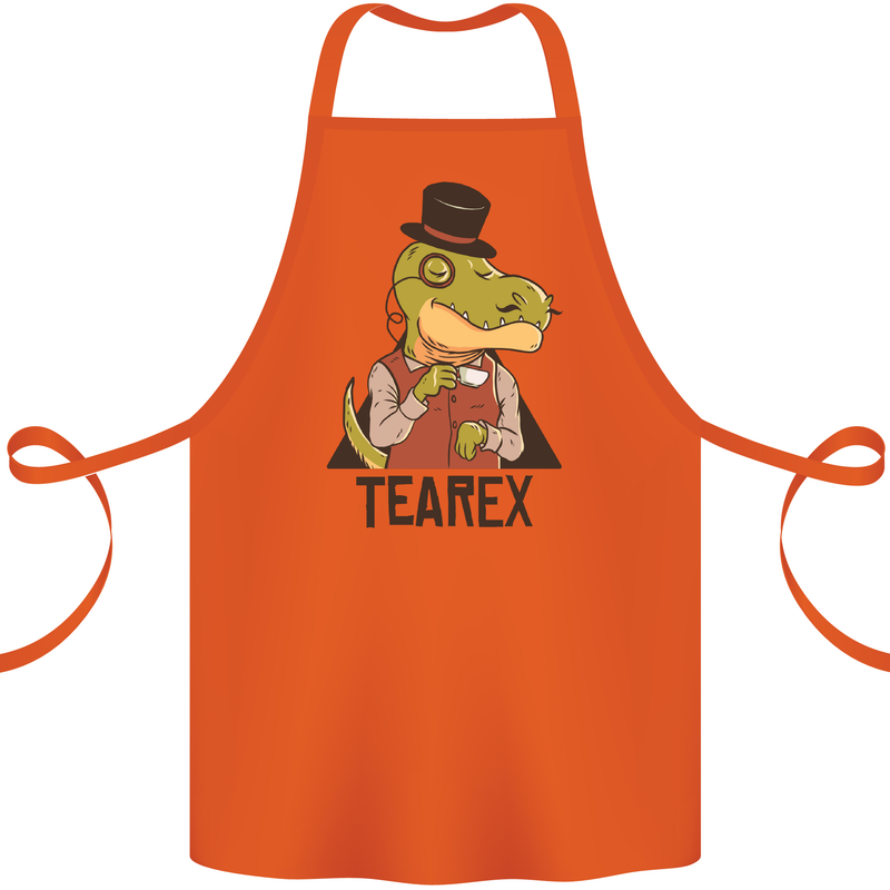 TeaRex Funny T-Rex Dinosaur Tea Drinker Cotton Apron 100% Organic Orange