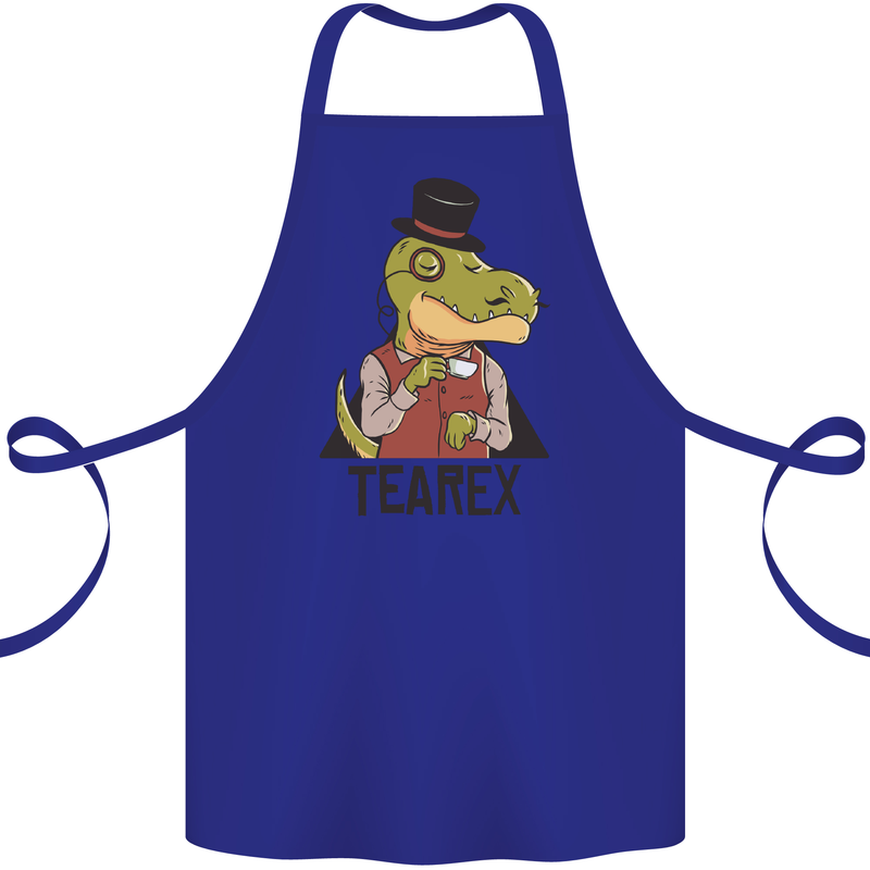 TeaRex Funny T-Rex Dinosaur Tea Drinker Cotton Apron 100% Organic Royal Blue