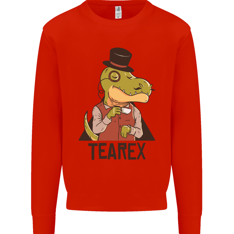 TeaRex Funny T-Rex Dinosaur Tea Drinker Kids Sweatshirt Jumper Bright Red