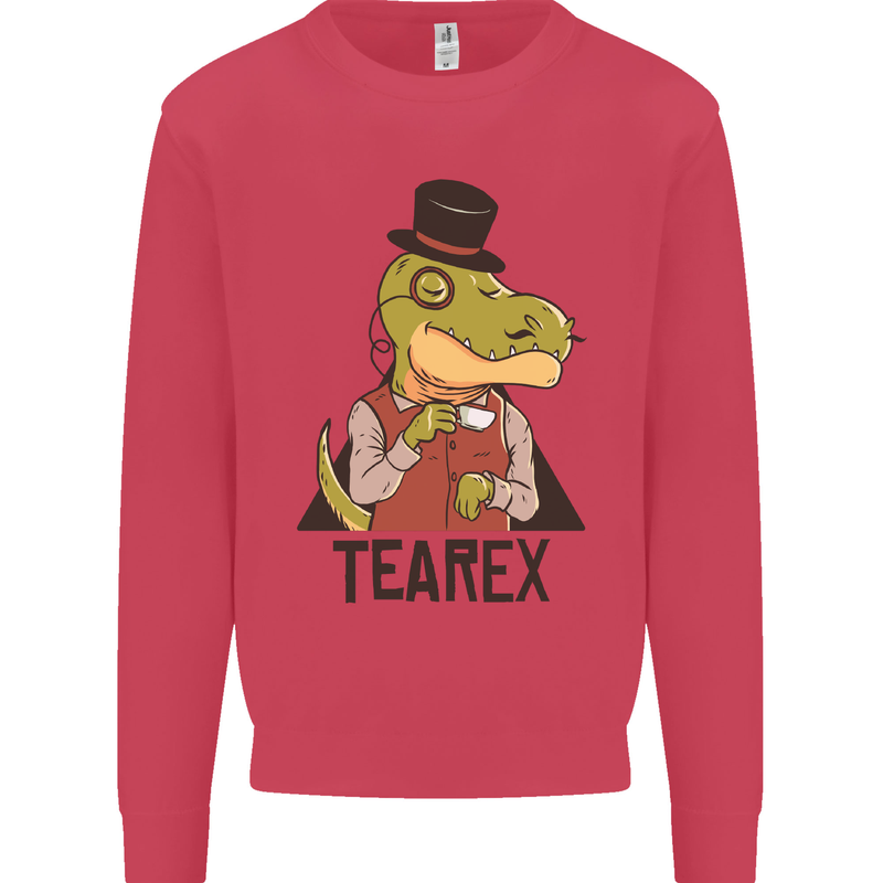 TeaRex Funny T-Rex Dinosaur Tea Drinker Kids Sweatshirt Jumper Heliconia