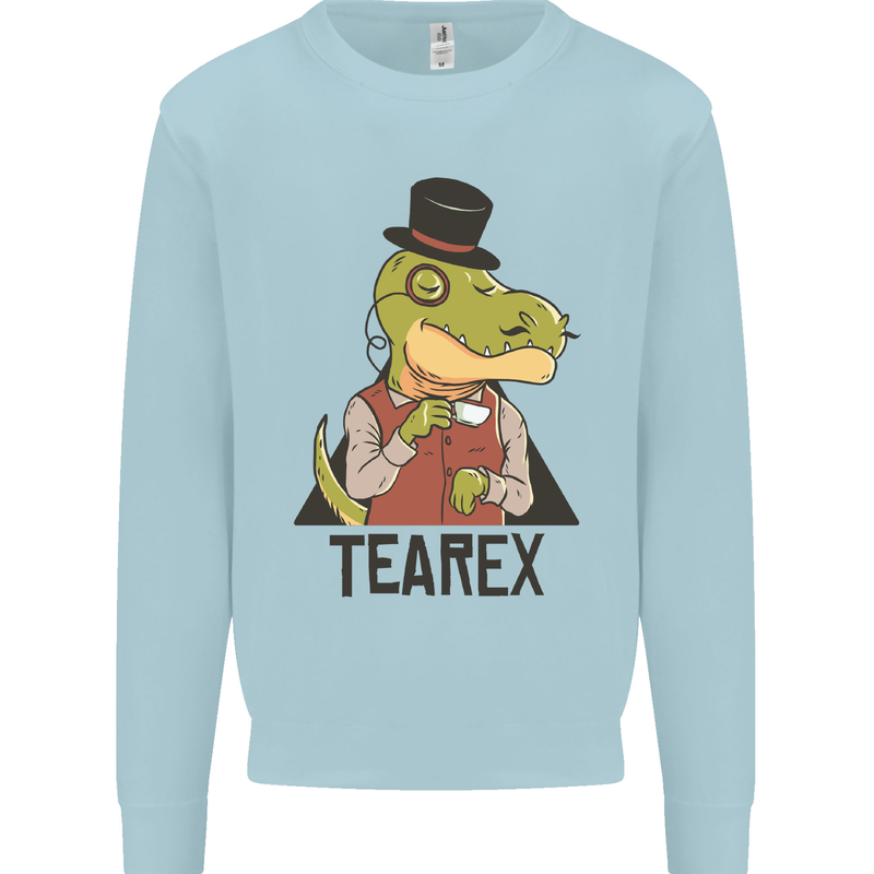 TeaRex Funny T-Rex Dinosaur Tea Drinker Kids Sweatshirt Jumper Light Blue