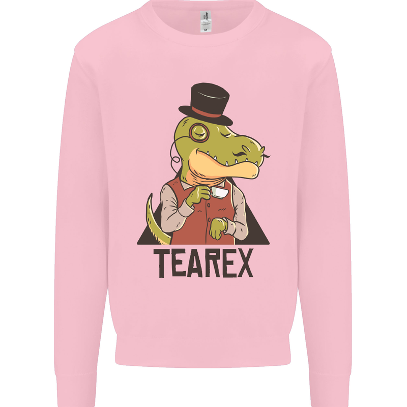 TeaRex Funny T-Rex Dinosaur Tea Drinker Kids Sweatshirt Jumper Light Pink