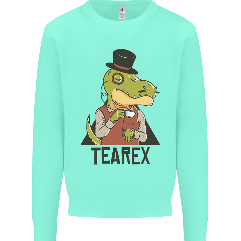 TeaRex Funny T-Rex Dinosaur Tea Drinker Kids Sweatshirt Jumper Peppermint