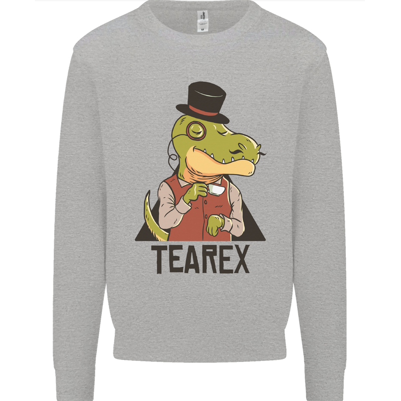 TeaRex Funny T-Rex Dinosaur Tea Drinker Kids Sweatshirt Jumper Sports Grey