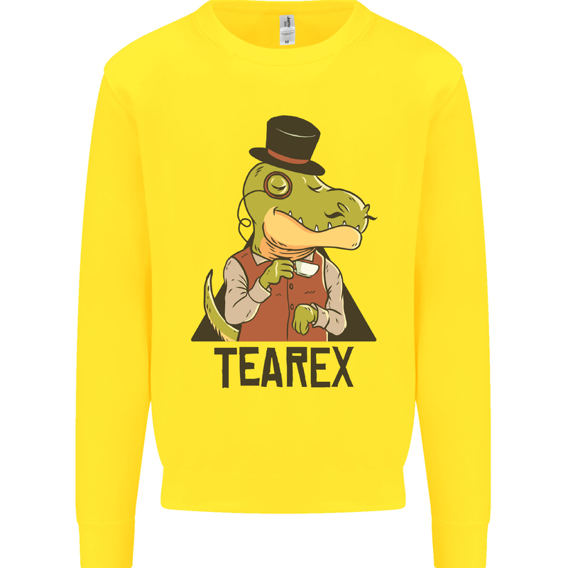 TeaRex Funny T-Rex Dinosaur Tea Drinker Kids Sweatshirt Jumper Yellow
