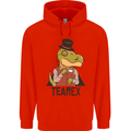 TeaRex Funny T-Rex Dinosaur Tea Drinker Mens 80% Cotton Hoodie Bright Red