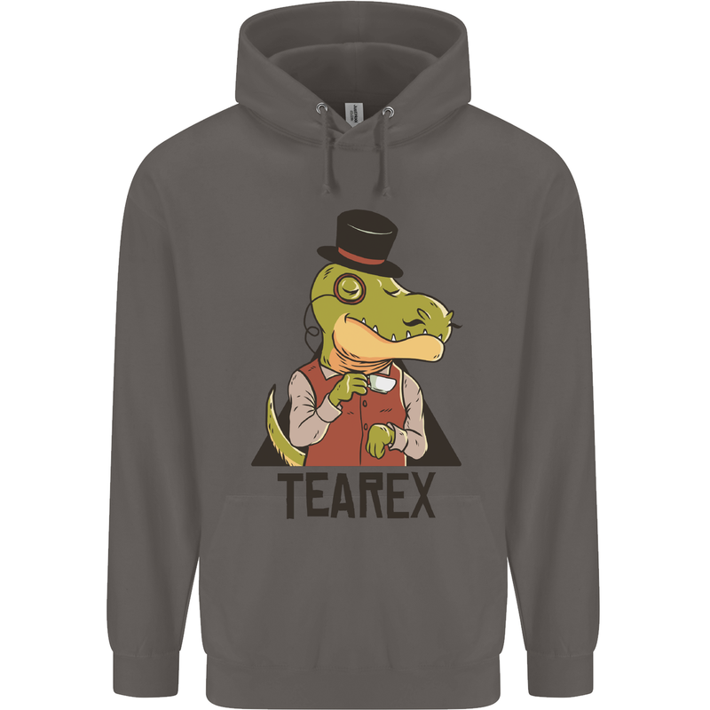 TeaRex Funny T-Rex Dinosaur Tea Drinker Mens 80% Cotton Hoodie Charcoal