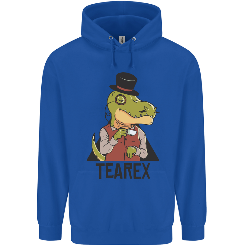 TeaRex Funny T-Rex Dinosaur Tea Drinker Mens 80% Cotton Hoodie Royal Blue