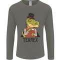 TeaRex Funny T-Rex Dinosaur Tea Drinker Mens Long Sleeve T-Shirt Charcoal