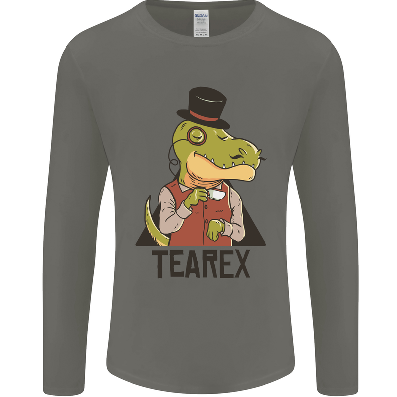 TeaRex Funny T-Rex Dinosaur Tea Drinker Mens Long Sleeve T-Shirt Charcoal