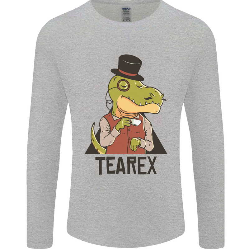 TeaRex Funny T-Rex Dinosaur Tea Drinker Mens Long Sleeve T-Shirt Sports Grey