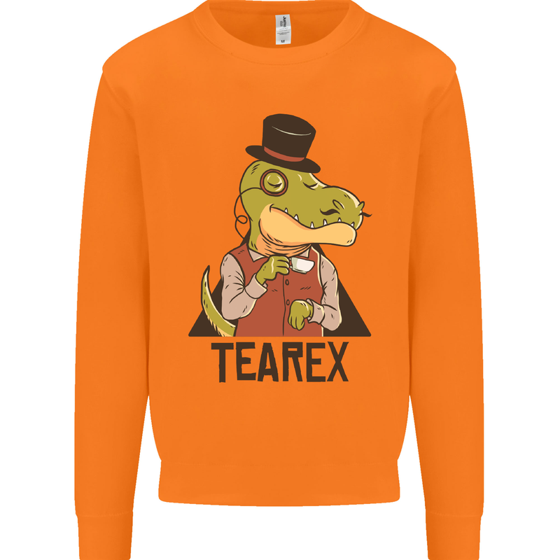 TeaRex Funny T-Rex Dinosaur Tea Drinker Mens Sweatshirt Jumper Orange