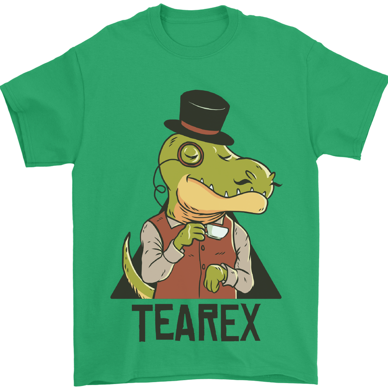 TeaRex Funny T-Rex Dinosaur Tea Drinker Mens T-Shirt Cotton Gildan Irish Green